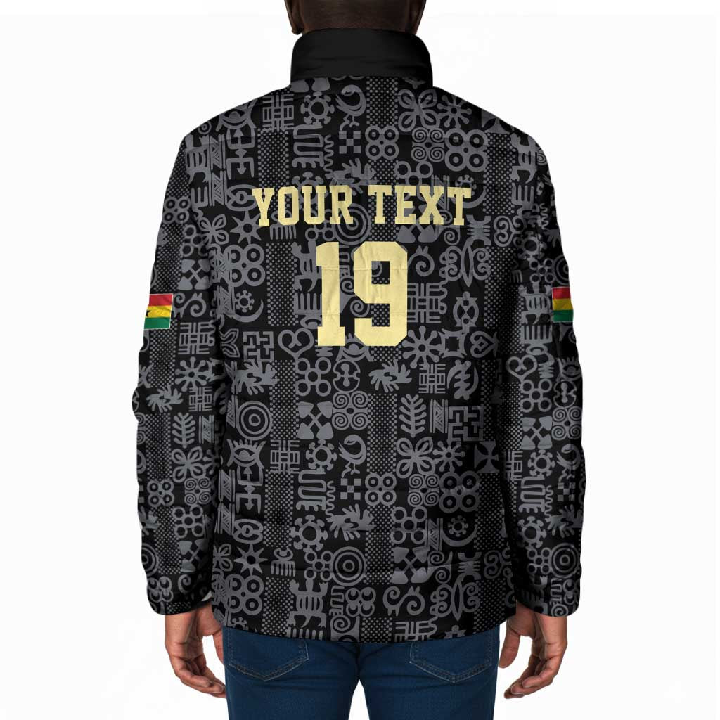 Custom World Football 2026 Ghana Padded Jacket Black Stars Rise with Black Adinkra Pattern