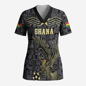 Custom World Football 2026 Ghana Scrub Top Black Stars Rise with Black Adinkra Pattern
