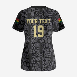 Custom World Football 2026 Ghana Scrub Top Black Stars Rise with Black Adinkra Pattern