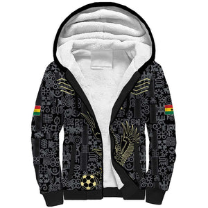 Custom World Football 2026 Ghana Sherpa Hoodie Black Stars Rise with Black Adinkra Pattern