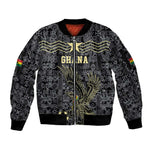 Custom World Football 2026 Ghana Sleeve Zip Bomber Jacket Black Stars Rise with Black Adinkra Pattern