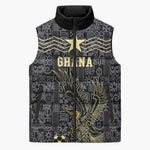 Custom World Football 2026 Ghana Sleeveless Puffer Jacket Black Stars Rise with Black Adinkra Pattern