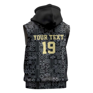 Custom World Football 2026 Ghana Sleeveless Zip Hoodie Black Stars Rise with Black Adinkra Pattern