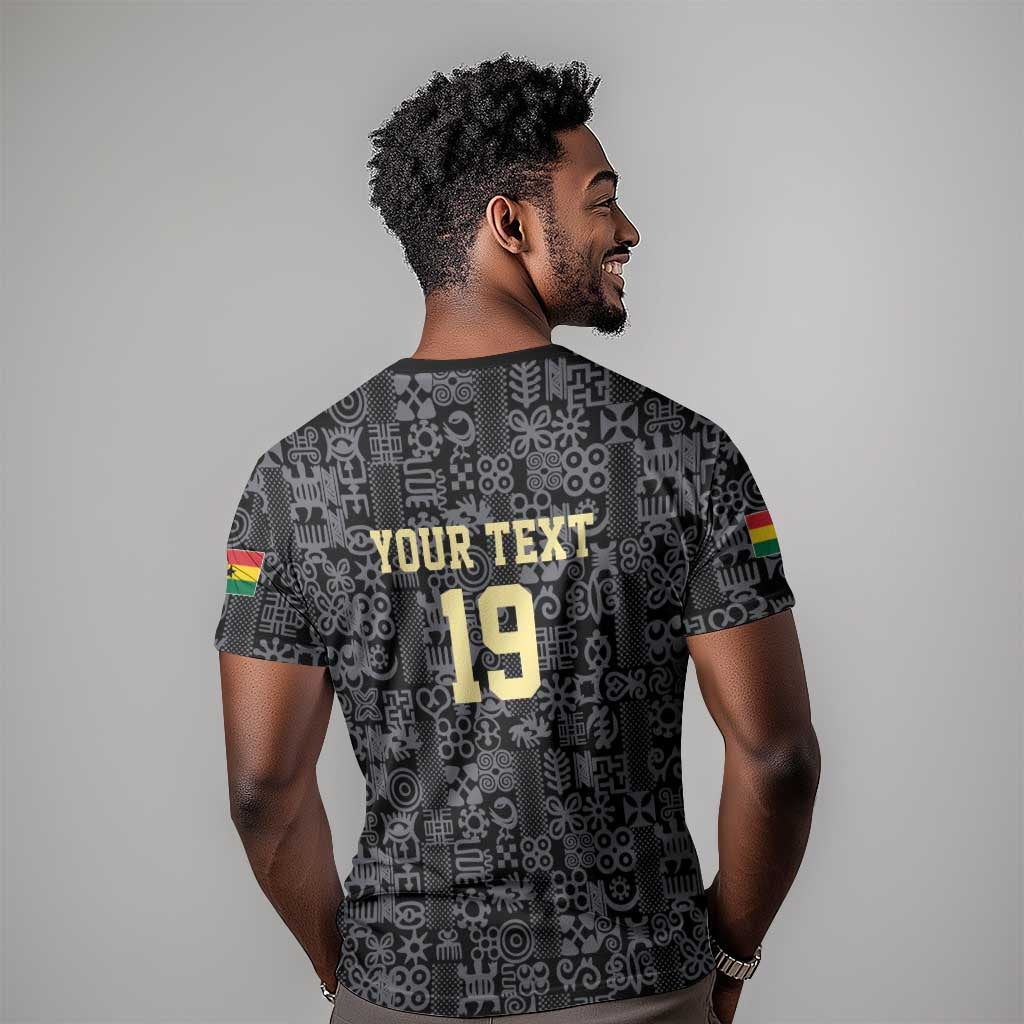 Custom World Football 2026 Ghana T shirt Black Stars Rise with Black Adinkra Pattern