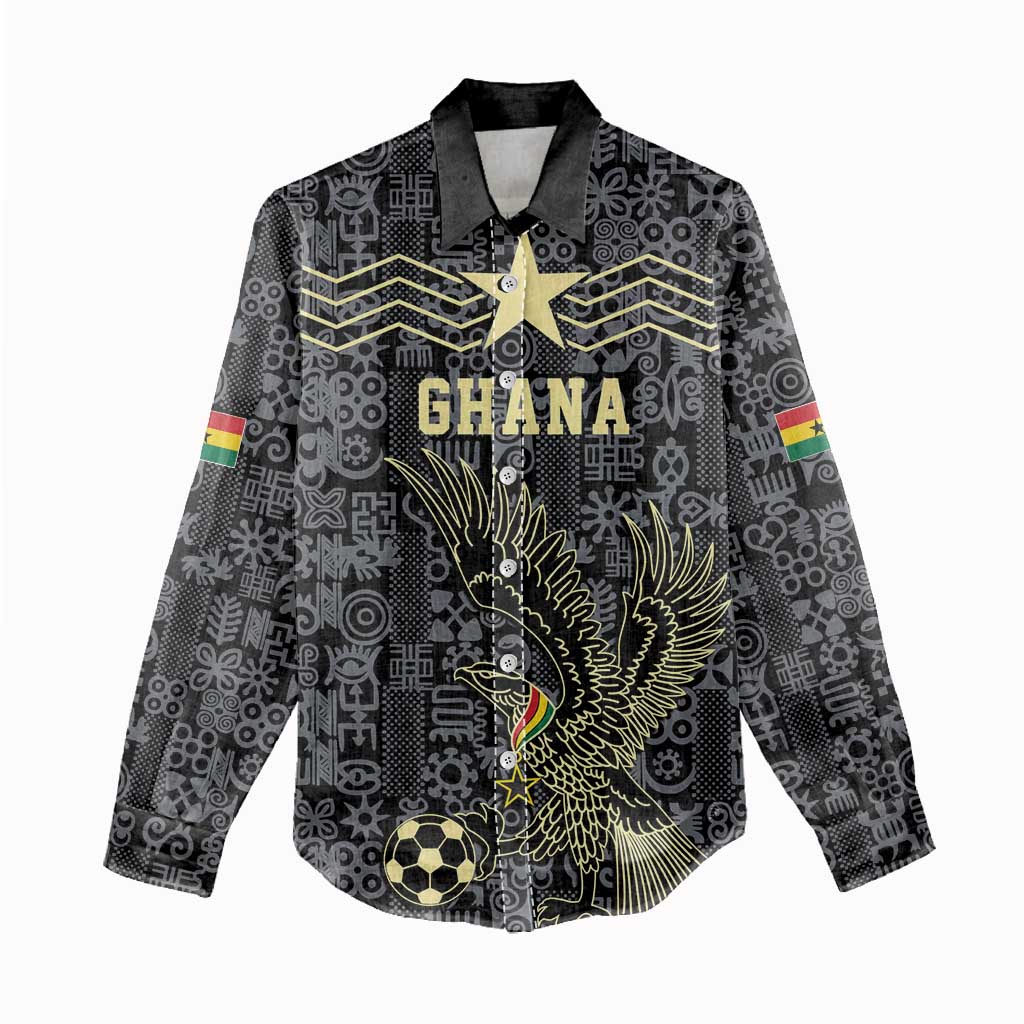 Custom World Football 2026 Ghana Women Casual Shirt Black Stars Rise with Black Adinkra Pattern