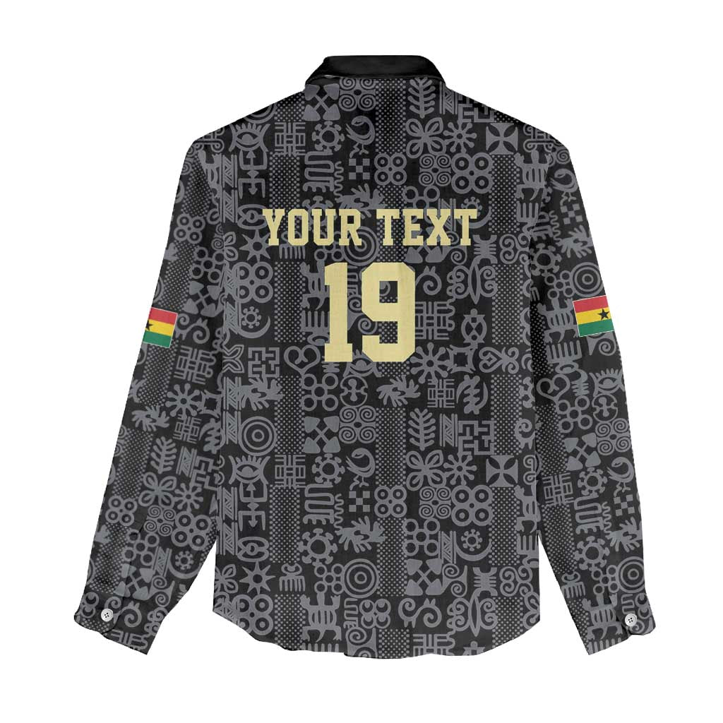 Custom World Football 2026 Ghana Women Casual Shirt Black Stars Rise with Black Adinkra Pattern