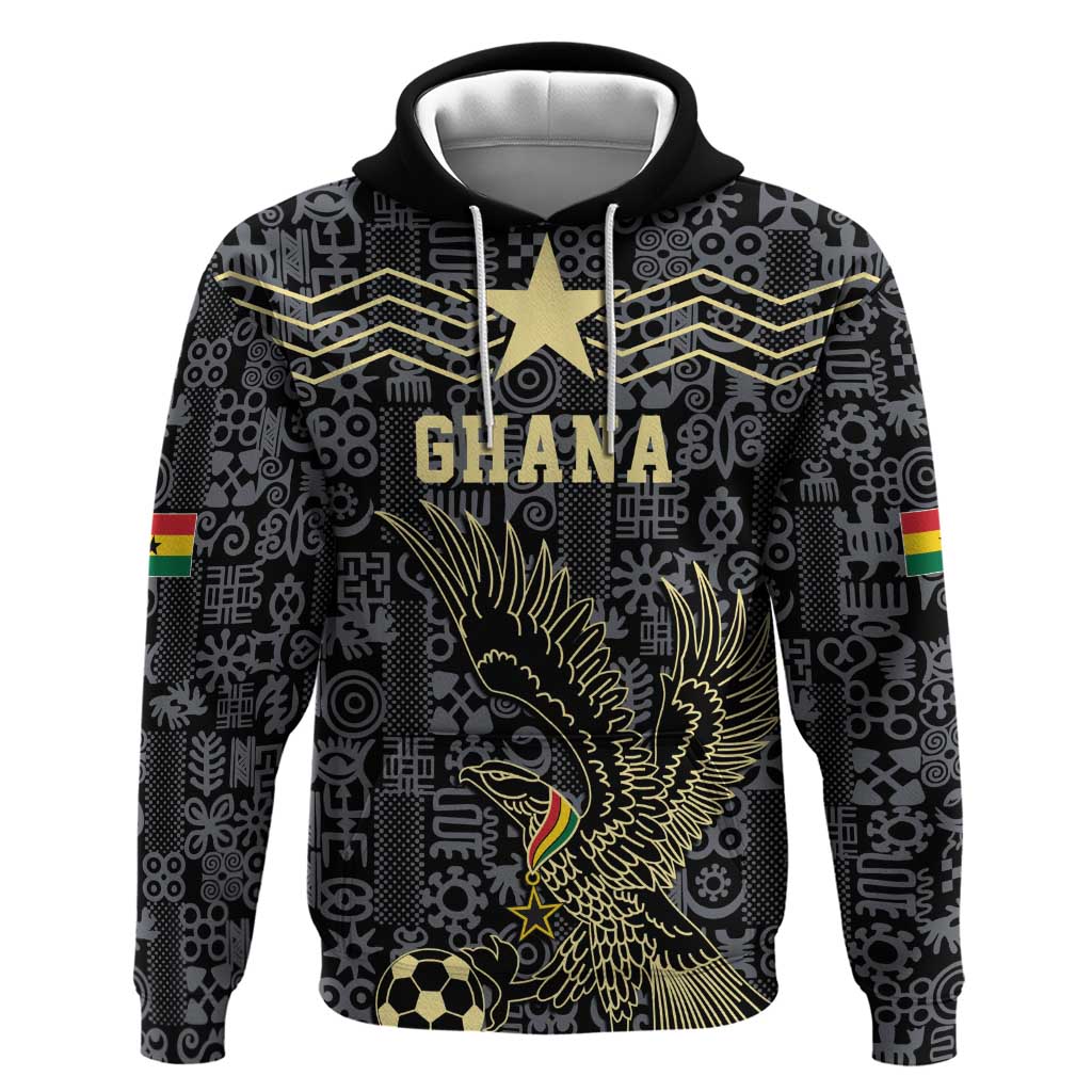 Custom World Football 2026 Ghana Zip Hoodie Black Stars Rise with Black Adinkra Pattern