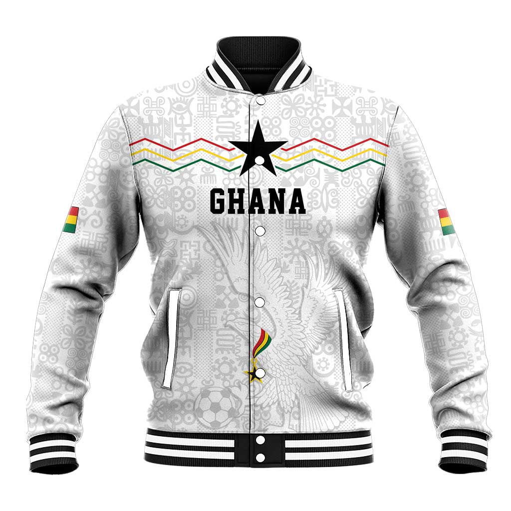 Custom World Football 2026 Ghana Baseball Jacket Black Stars Rise with White Adinkra Pattern