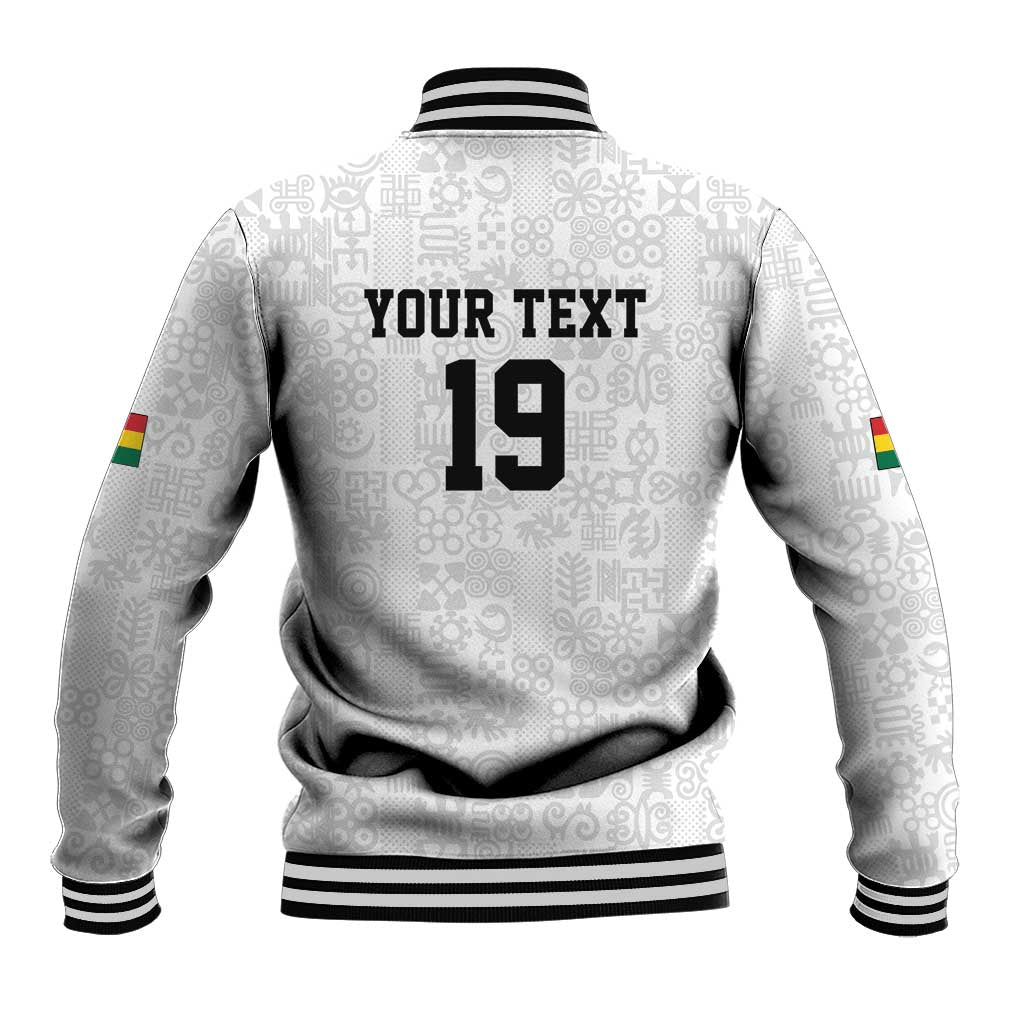 Custom World Football 2026 Ghana Baseball Jacket Black Stars Rise with White Adinkra Pattern