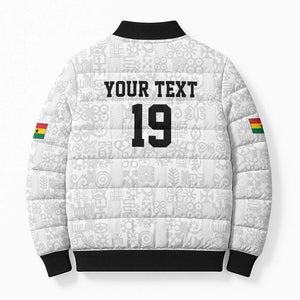 Custom World Football 2026 Ghana Bomber Puffer Jacket Black Stars Rise with White Adinkra Pattern