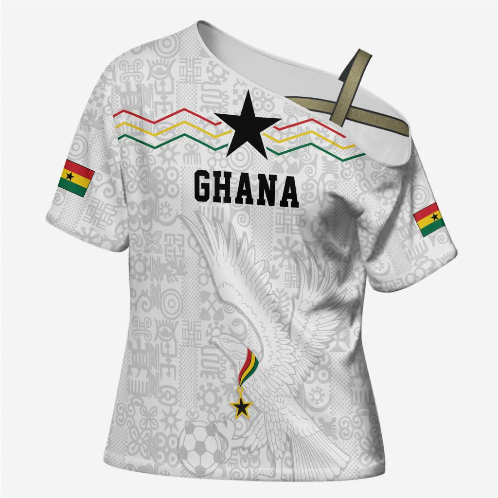 Custom World Football 2026 Ghana Cross Shoulder Shirt Black Stars Rise with White Adinkra Pattern