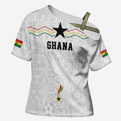 Custom World Football 2026 Ghana Cross Shoulder Shirt Black Stars Rise with White Adinkra Pattern