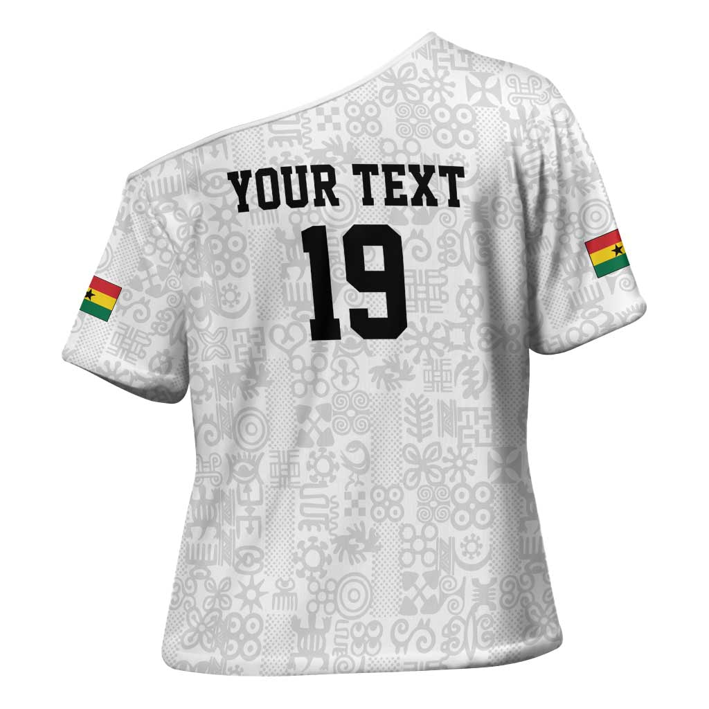 Custom World Football 2026 Ghana Cross Shoulder Shirt Black Stars Rise with White Adinkra Pattern