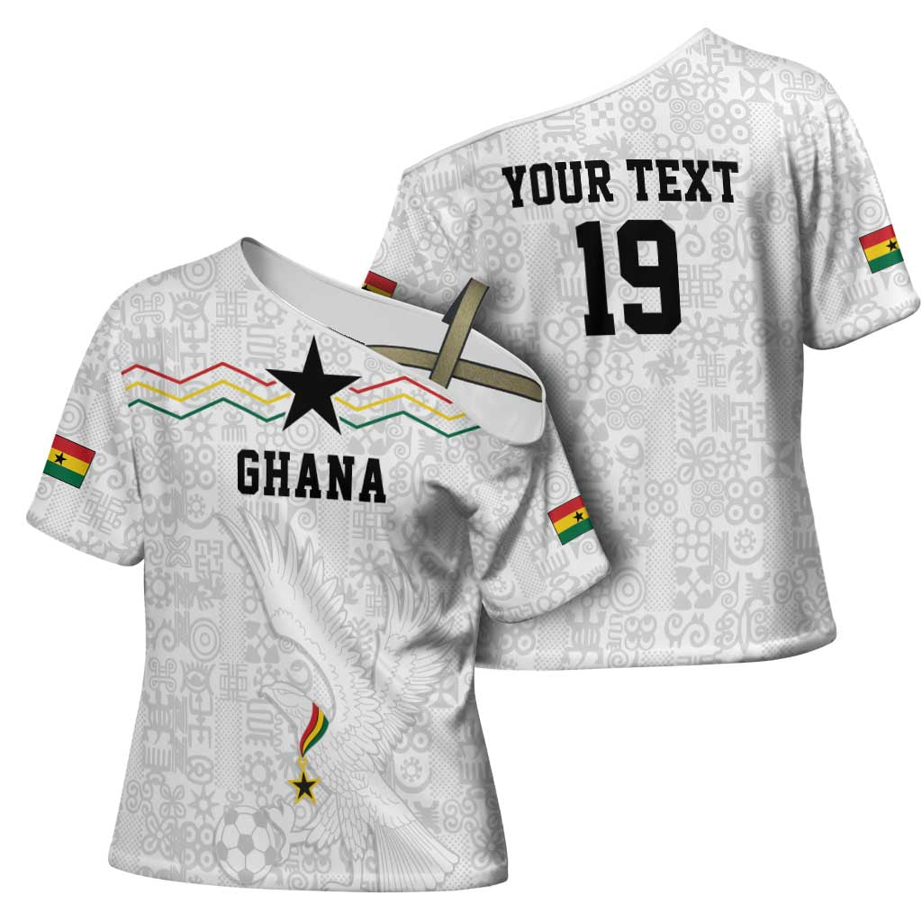 Custom World Football 2026 Ghana Cross Shoulder Shirt Black Stars Rise with White Adinkra Pattern