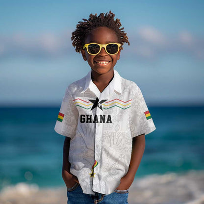 Custom World Football 2026 Ghana Kid Hawaiian Shirt Black Stars Rise with White Adinkra Pattern