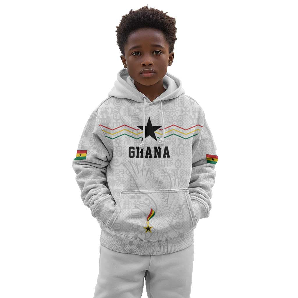 Custom World Football 2026 Ghana Kid Hoodie Black Stars Rise with White Adinkra Pattern