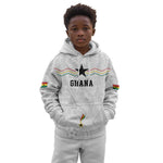 Custom World Football 2026 Ghana Kid Hoodie Black Stars Rise with White Adinkra Pattern