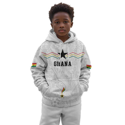 Custom World Football 2026 Ghana Kid Hoodie Black Stars Rise with White Adinkra Pattern