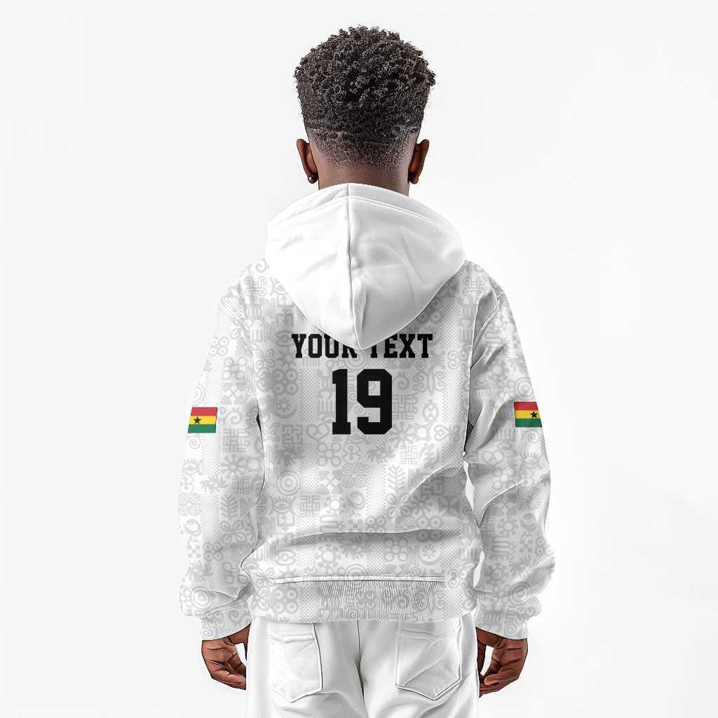 Custom World Football 2026 Ghana Kid Hoodie Black Stars Rise with White Adinkra Pattern