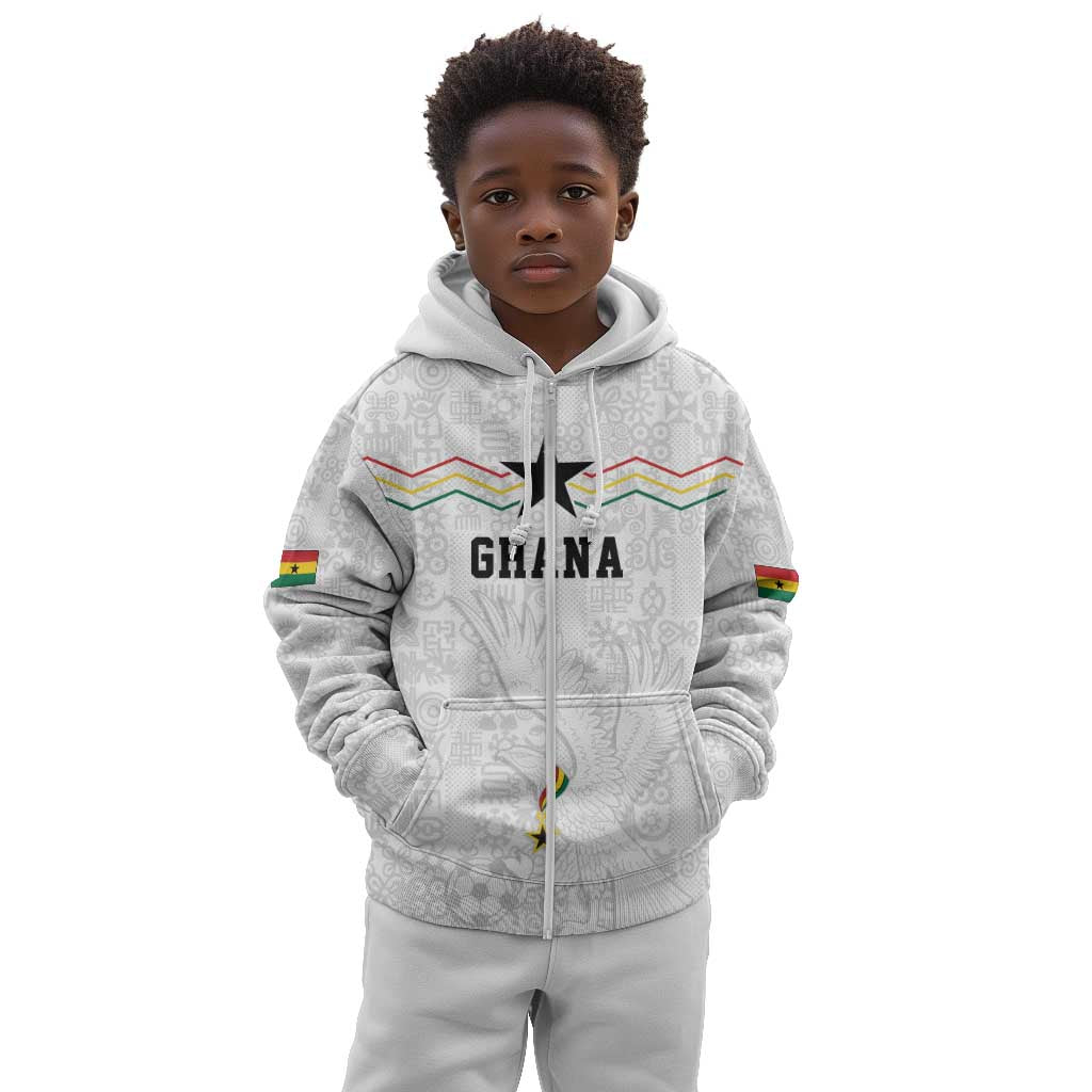 Custom World Football 2026 Ghana Kid Hoodie Black Stars Rise with White Adinkra Pattern