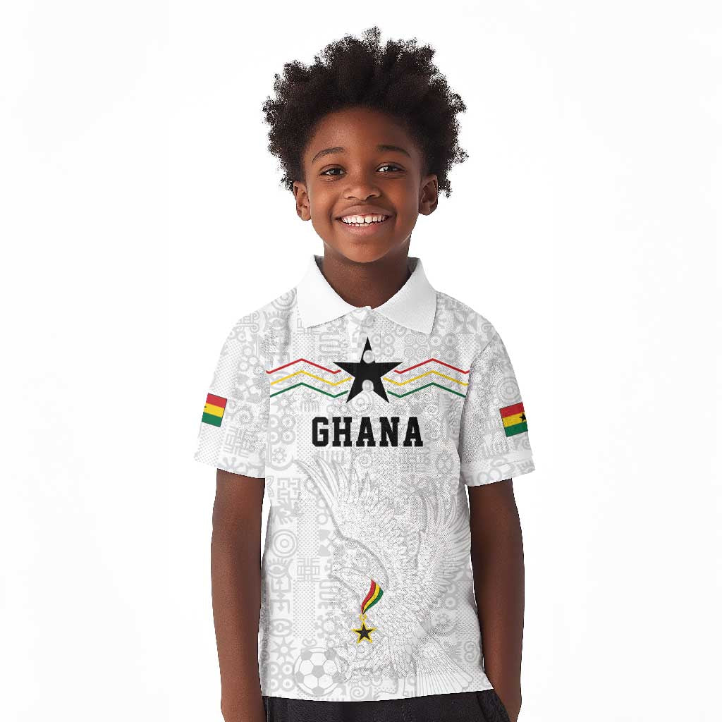 Custom World Football 2026 Ghana Kid Polo Shirt Black Stars Rise with White Adinkra Pattern