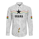 Custom World Football 2026 Ghana Long Sleeve Button Shirt Black Stars Rise with White Adinkra Pattern