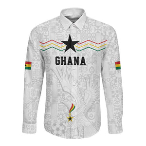 Custom World Football 2026 Ghana Long Sleeve Button Shirt Black Stars Rise with White Adinkra Pattern