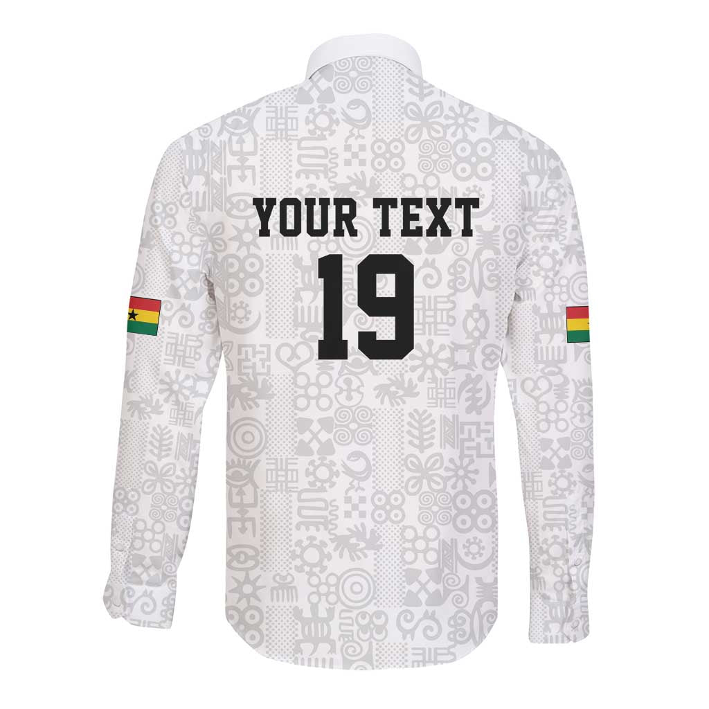 Custom World Football 2026 Ghana Long Sleeve Button Shirt Black Stars Rise with White Adinkra Pattern