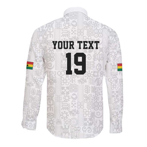 Custom World Football 2026 Ghana Long Sleeve Button Shirt Black Stars Rise with White Adinkra Pattern