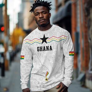Custom World Football 2026 Ghana Long Sleeve Shirt Black Stars Rise with White Adinkra Pattern