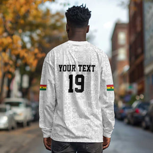Custom World Football 2026 Ghana Long Sleeve Shirt Black Stars Rise with White Adinkra Pattern