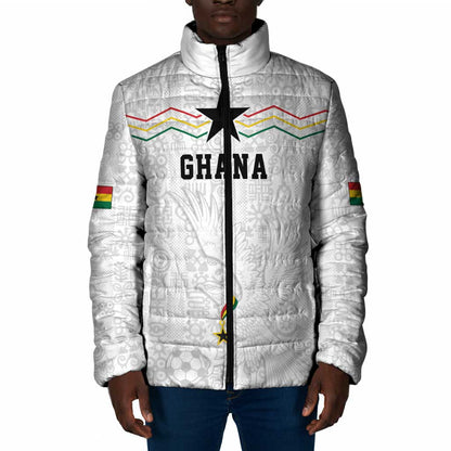 Custom World Football 2026 Ghana Padded Jacket Black Stars Rise with White Adinkra Pattern