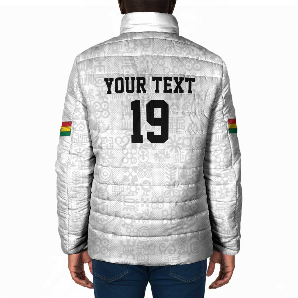Custom World Football 2026 Ghana Padded Jacket Black Stars Rise with White Adinkra Pattern