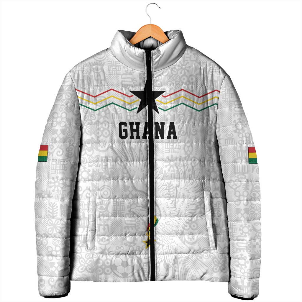Custom World Football 2026 Ghana Padded Jacket Black Stars Rise with White Adinkra Pattern