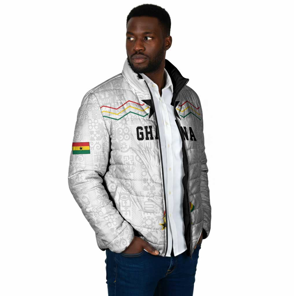 Custom World Football 2026 Ghana Padded Jacket Black Stars Rise with White Adinkra Pattern