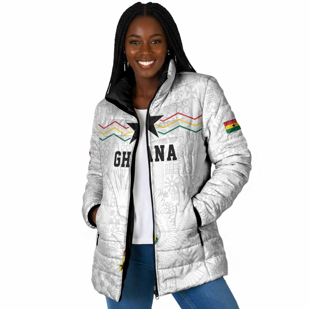 Custom World Football 2026 Ghana Padded Jacket Black Stars Rise with White Adinkra Pattern