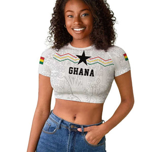 Custom World Football 2026 Ghana Raglan Cropped T shirt Black Stars Rise with White Adinkra Pattern