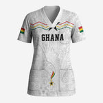 Custom World Football 2026 Ghana Scrub Top Black Stars Rise with White Adinkra Pattern