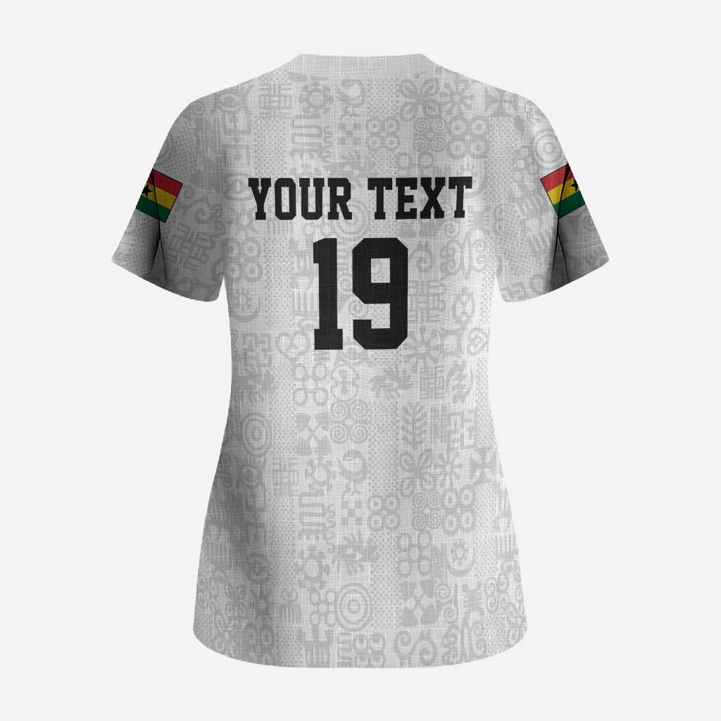 Custom World Football 2026 Ghana Scrub Top Black Stars Rise with White Adinkra Pattern