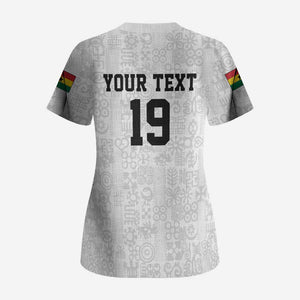 Custom World Football 2026 Ghana Scrub Top Black Stars Rise with White Adinkra Pattern