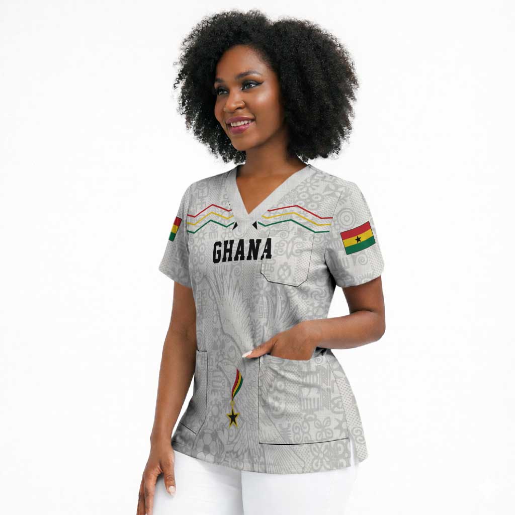 Custom World Football 2026 Ghana Scrub Top Black Stars Rise with White Adinkra Pattern