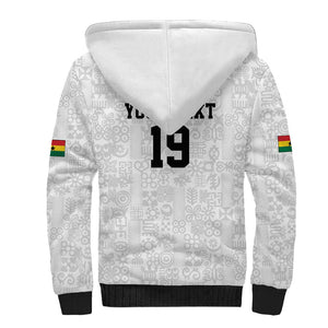 Custom World Football 2026 Ghana Sherpa Hoodie Black Stars Rise with White Adinkra Pattern