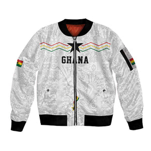 Custom World Football 2026 Ghana Sleeve Zip Bomber Jacket Black Stars Rise with White Adinkra Pattern