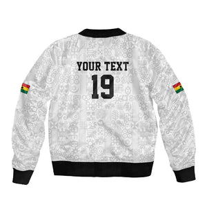 Custom World Football 2026 Ghana Sleeve Zip Bomber Jacket Black Stars Rise with White Adinkra Pattern