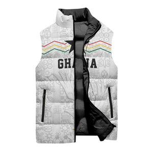Custom World Football 2026 Ghana Sleeveless Puffer Jacket Black Stars Rise with White Adinkra Pattern