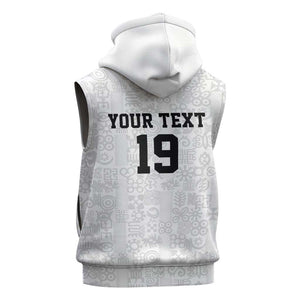 Custom World Football 2026 Ghana Sleeveless Zip Hoodie Black Stars Rise with White Adinkra Pattern