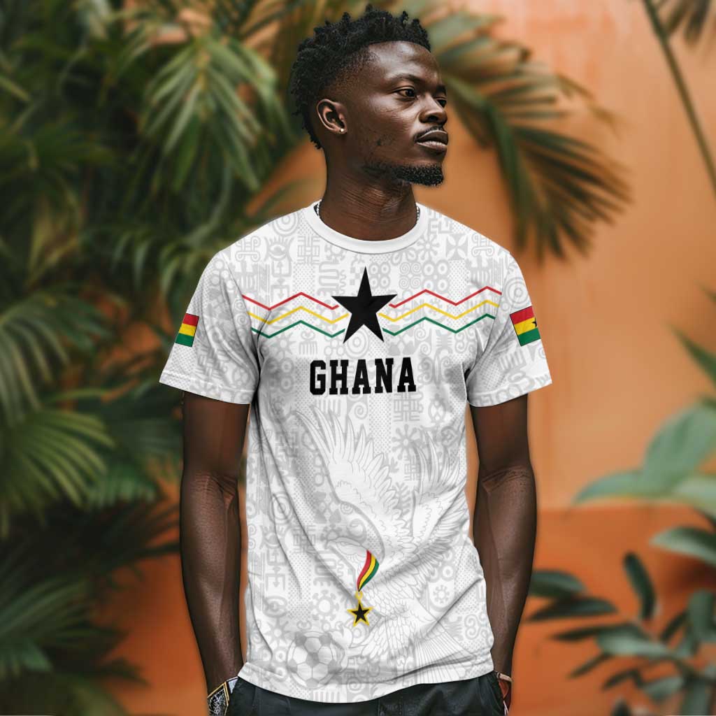 Custom World Football 2026 Ghana T shirt Black Stars Rise with White Adinkra Pattern