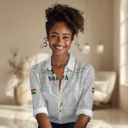 Custom World Football 2026 Ghana Women Casual Shirt Black Stars Rise with White Adinkra Pattern