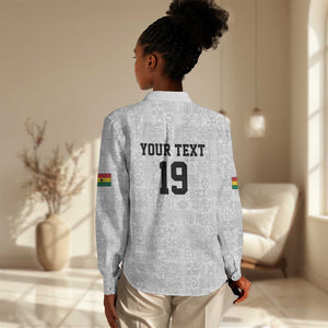 Custom World Football 2026 Ghana Women Casual Shirt Black Stars Rise with White Adinkra Pattern