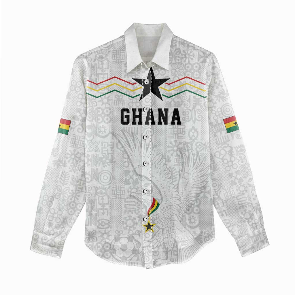 Custom World Football 2026 Ghana Women Casual Shirt Black Stars Rise with White Adinkra Pattern